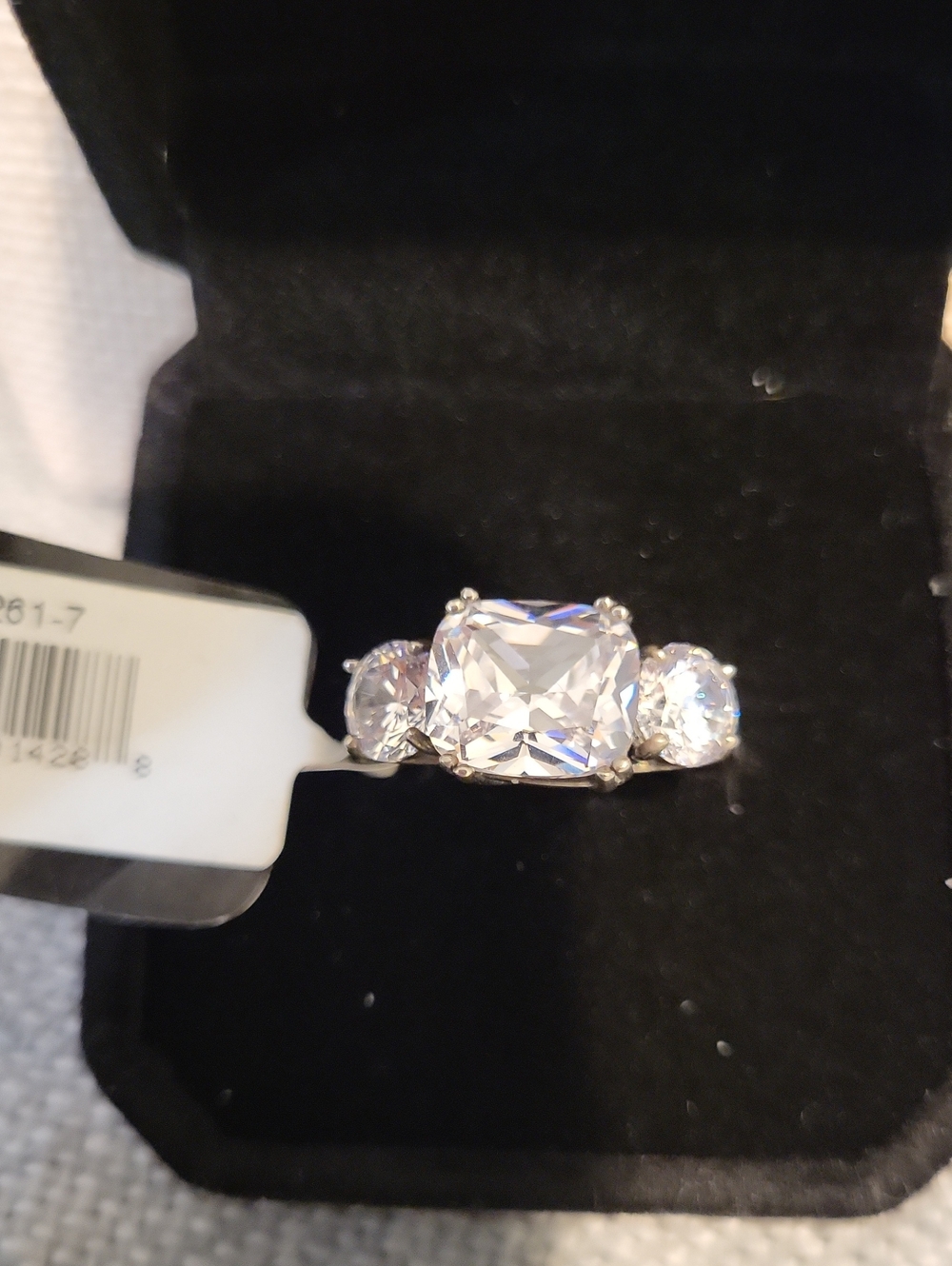 Three-Stone Cushion-Cut White CZ Ring Size 7